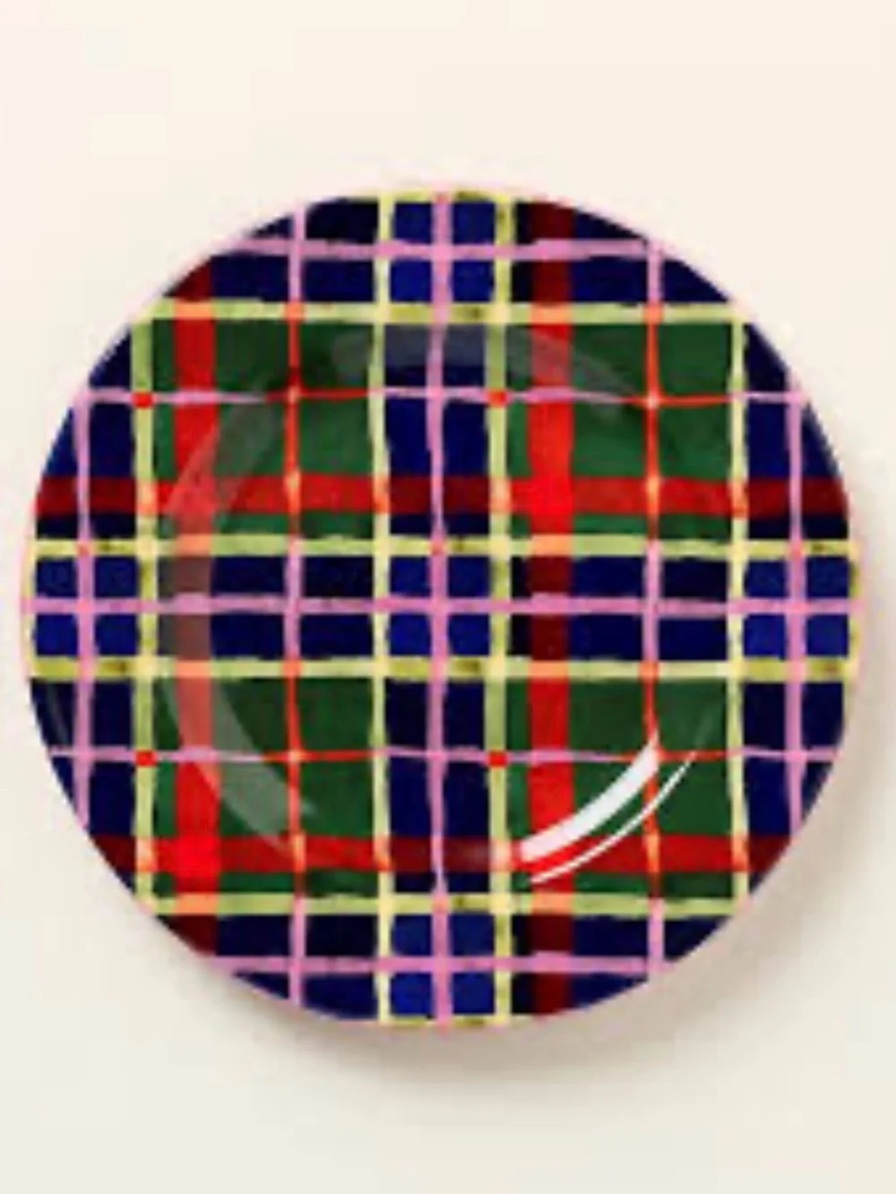 Anthropologie Tartan Stoneware Dessert Plate- Green Plaid